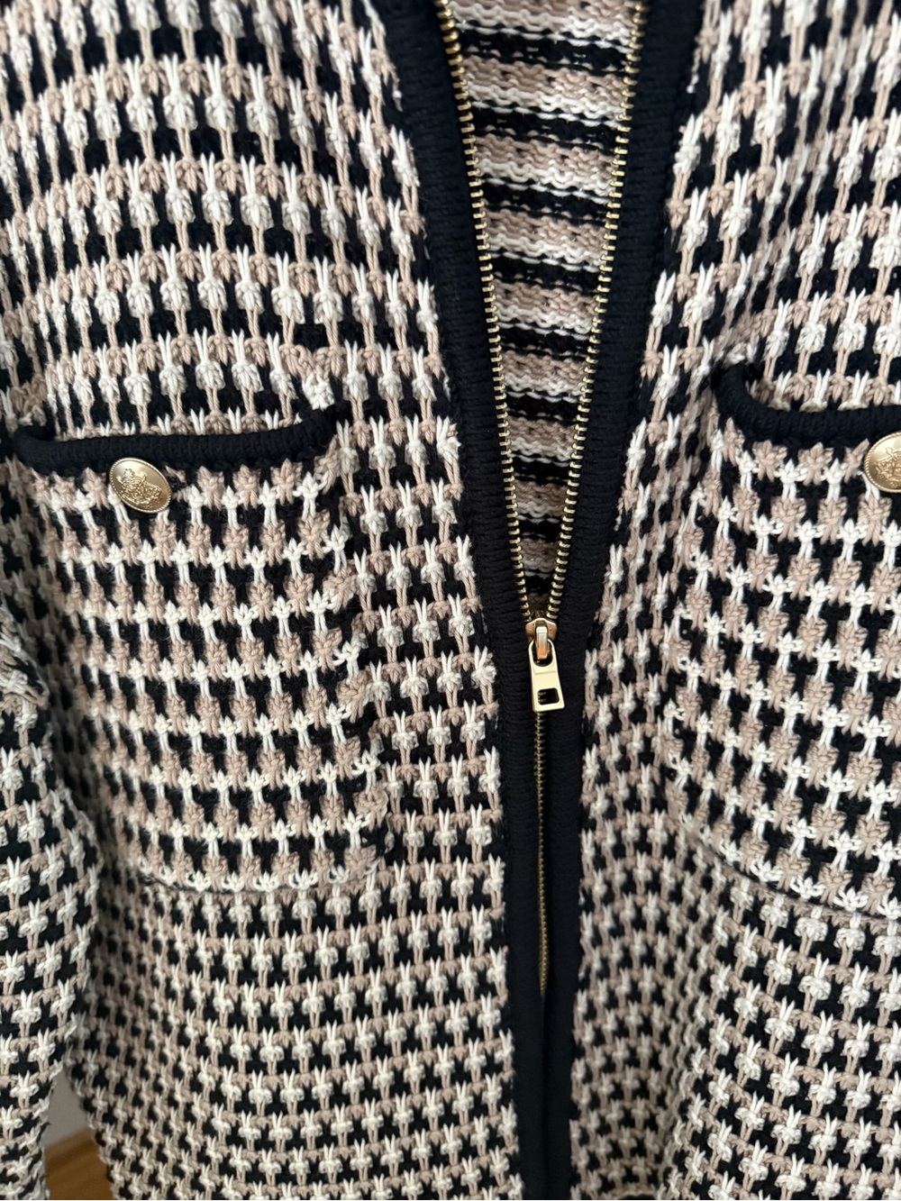 J. Crew Black and Cream Houndstooth Zip Cardigan - Picture 2 of 4